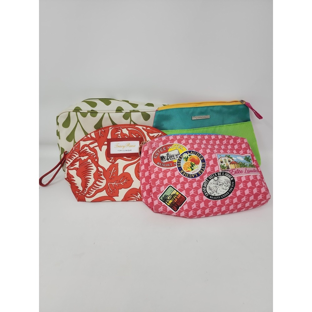 Clinique Estee Lauder Lot of 4 Makeup Bags Greenery, Travel, Y2K, Tracy Reese